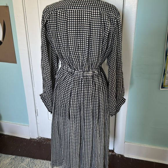 Vintage 80s Albert Nipon 100% silk polkadot pleated semi sheer dress 12 - Picture 3 of 10